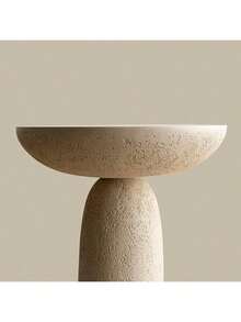 18.5'' Tall Pedestal Side Table, Modern Round Shape For Home Decor, Stone-Inspired With  Design, Beige Tall Sofa Side Table For Living Room Or Patio - 白色 - 查看 5