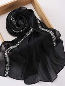 1 pieza de pañuelo de cabeza diario de chifón brillante de unicolor para mujer, chal de playa con protección solar y hiyab - Multicolor - Ver 10