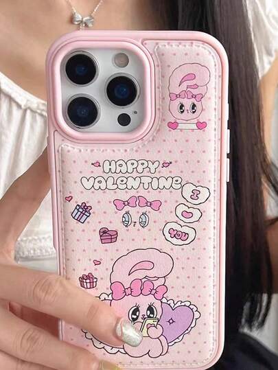 Cute Cartoon Rabbit Design Phone Case Compatible With IPhone 17 Pro Max, 17/16 Pro, New 15 Pro, Niche High-End 16 Series, 13/14 For Women, Leather Texture 17 Creative Full-Body Shockproof
