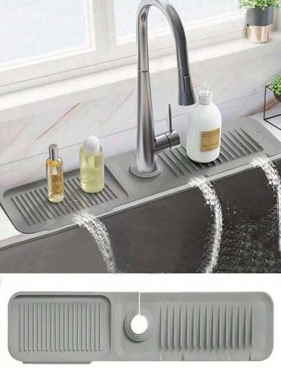 1 Silicone Drain Mat, Kitchen/Bathroom Sink Splash Guard, Non-Slip Mat/Rack