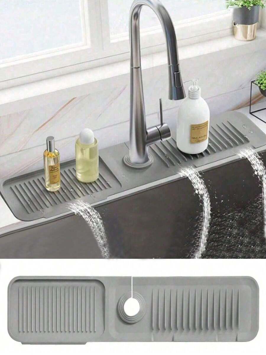 1 tấm lót thoát nước bằng silicon, tấm chắn nước bắn cho bồn rửa nhà bếp/phòng tắm, thảm chống trượt/tấm phủ bếp, giá đỡ điện thoại