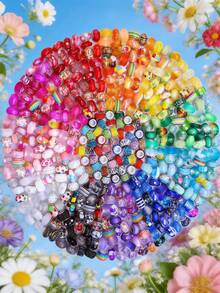 50/100 piezas Cuentas de silicona con agujero grande - Cuentas espaciadoras de acrílico agrietado surtido, adecuadas para hacer pulseras, collares, llaveros - Suministros duraderos para hacer joyas - Multicolor - Ver 1