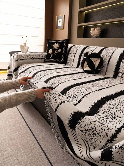1pc Bohemian Style Sofa Throw Blanket, Geometric Pattern Sofa Cover, Pet Proof Sofa Protector, Machine Washable Home Decor Suitable For L-Shaped Sectional, Loveseat, Couch, Holiday Decoration (Sold Separately)