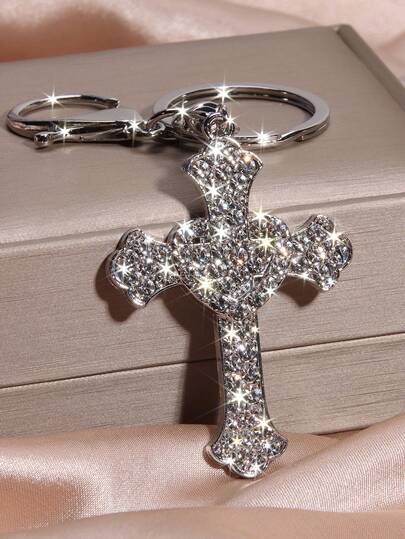 1pc Elegant Love Cross , Cute, Casual Zinc Alloy Fully Rhinestoned Jewelry, Suitable For Parties And All Seasons Halloween Accessories Teachers Day Bag Accessories Lanyards With Id Holder Car Accessories Bag Charms