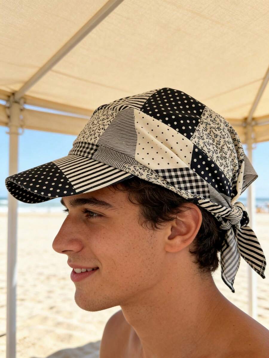 1pc Men's Printed Bandana Baseball Cap, Fashionable Headwrap Hat, Leopard Polka Dot Plaid Headscarf Cap, Suitable For Daily Street & Holiday Wear - Multicolor - View 1