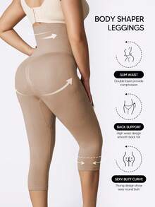 高腰舒适提拉塑形紧身裤，中长七分裤，女士塑身裤 - 藕粉色 - 查看 4