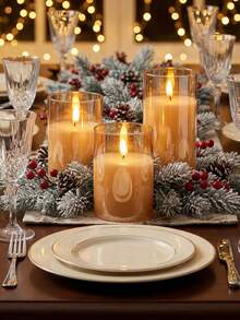3pcs Flickering Flameless Candles, Battery Operated Candles With Timer And Remote Control, Suitable For Tabletop Centerpiece Decor, Christmas, Halloween, Valentine's Day, Mother's Day, Dining Table, Room Decor, Wedding, Party, Gift, Holiday Atmosphere Lighting - Gold - Warm Light - View 8
