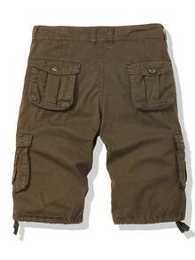 Men's Solid Color Cargo Shorts Cotton Washed Multi-Pocket Waist Lightweight Breathable For Daily Commute Outdoor Camping Beach Vacation - 咖啡棕 - 查看 4