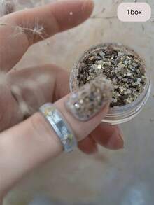 1盒复古东南亚风美甲装饰品，混合珠光亮片和闪粉，春季限量版美甲配件 - 彩色 - 查看 7