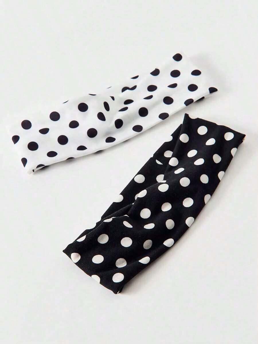 2pcs/Set Black & White Women's Fashion Polka Dot Print Soft Non-Slip Headband, Elastic Yoga Sports Headband Hair Accessories, Versatile For Daily Wear Vacation Hair Band - Nhiều màu 16 - Xem 1