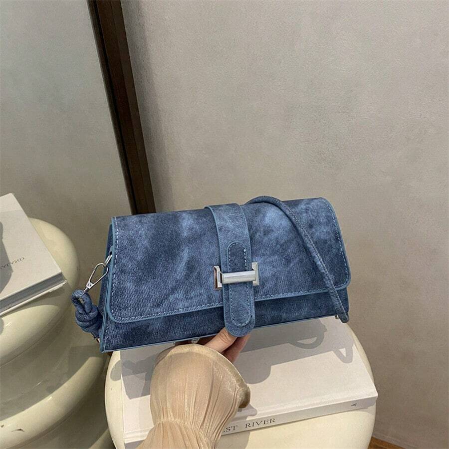 Un simple sac bandoulière pour femme avec boucle, un sac bandoulière contrasté, un sac de transport léger et multifonctionnel, adapté aux activités de loisirs en plein air, aux trajets quotidiens pour aller au travail, faire les courses et aller à l'école. - Bleu azur - Voir 1