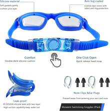 Professional Pool Goggles Anti-Fog Leakproof & Easy Adjust - Light Blue & Clear - View 6