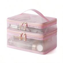 1pc New Mesh Cosmetic Bag, Large Capacity Travel Minimalist Portable Toiletry Organizer Bag With Double Layers - View 7