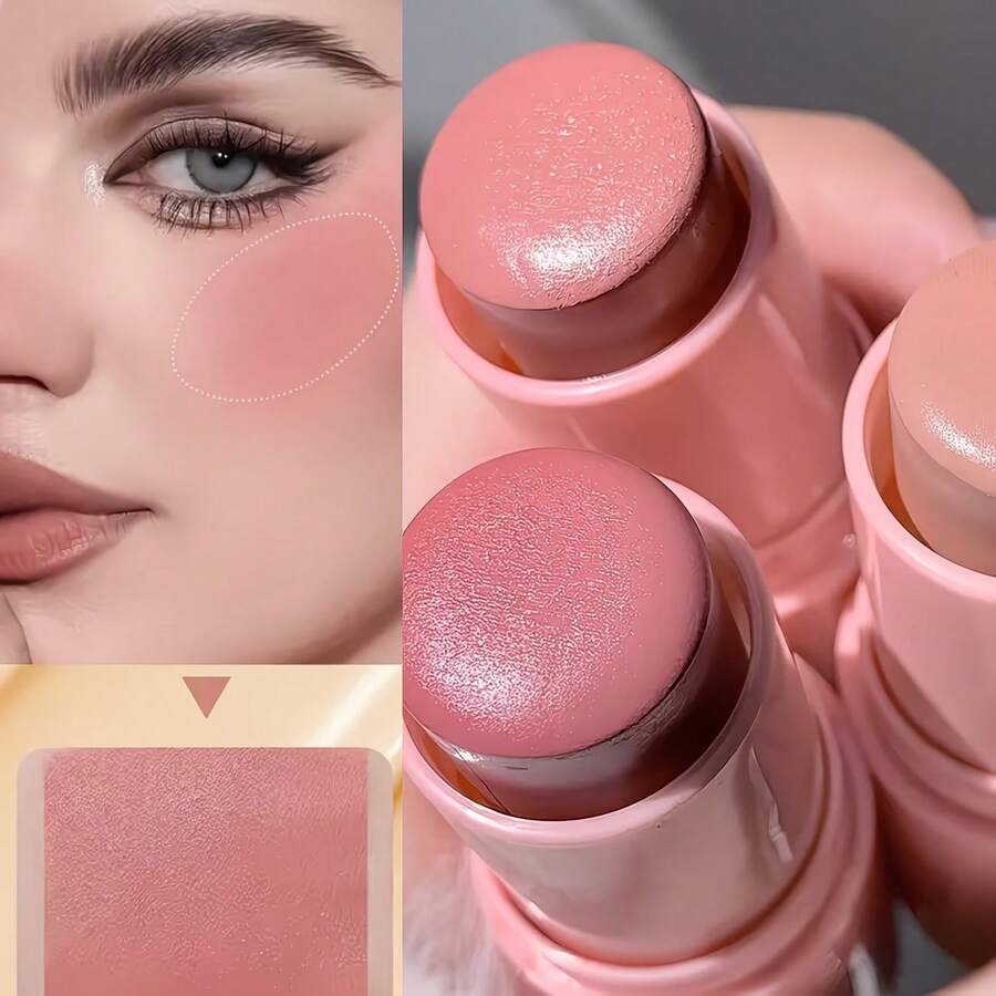 1 pieza Barra de rubor mate natural, rubor crema multifunción 3 en 1 para iluminar el cutis, apto para maquillaje diario