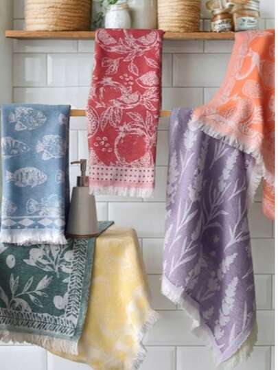 6-Piece Cotton Kitchen Drying Cloth Set - Mixed Color Fruit Pattern Kitchen Napkins - 45x70 Cm