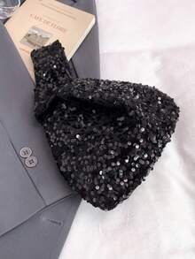 Fashionable Bling Sequin Wristlet Bag, Versatile Retro Style Handbag - Black - View 7