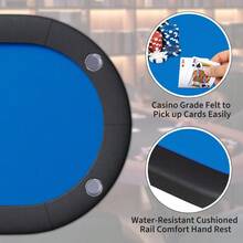 Mesa de póquer plegable para 8 jugadores, mesa de casino Texas Holdem de 72 pulgadas con barandillas acolchadas y portavasos, mesa de juego plegable portátil para el hogar o la sala de juegos - Color: ribete negro + azul - Ver 6
