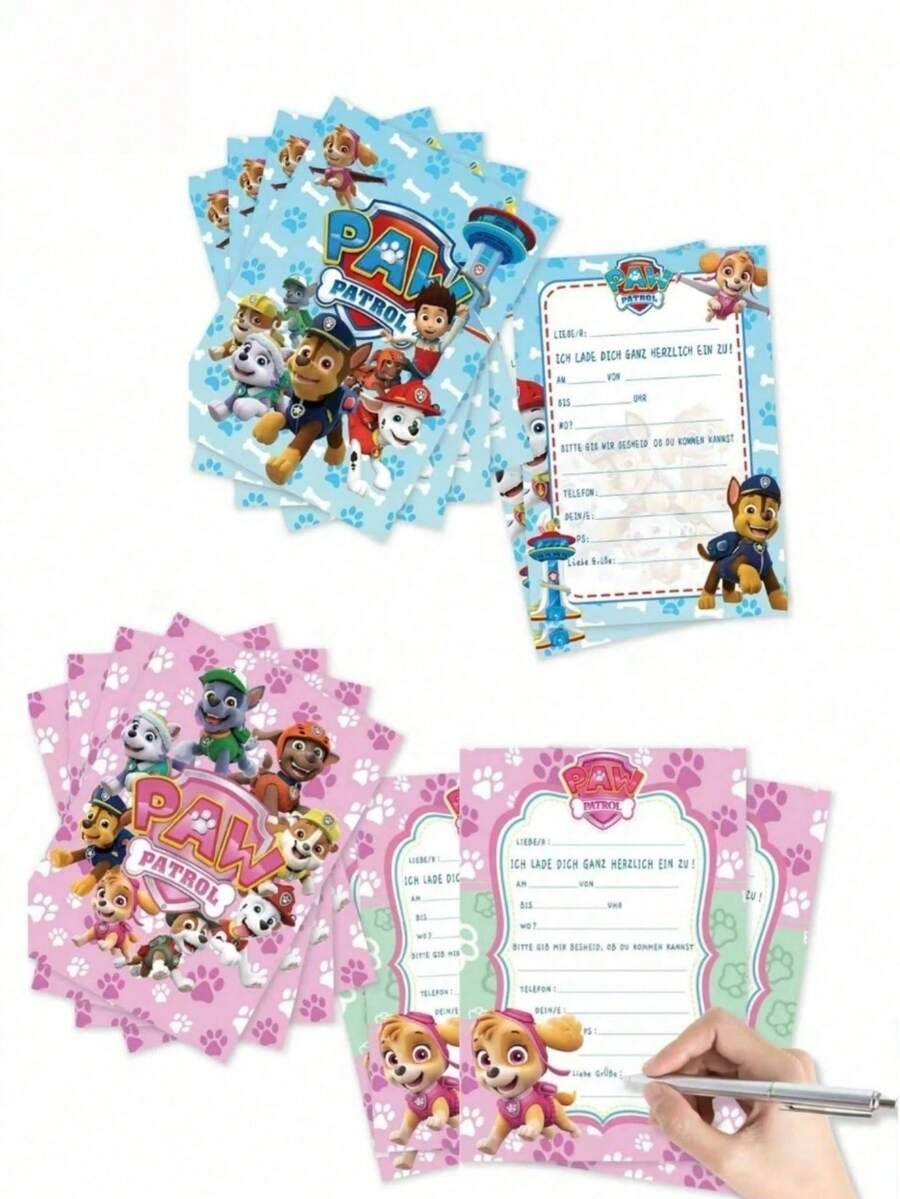 Paw Patrol 12pcs/Set Themed Party Birthday Invitation Card Pink And Blue Birthda Holiday Party Invitation Cards Greeting Card Invitations ﻿ - Cartoon - View 1