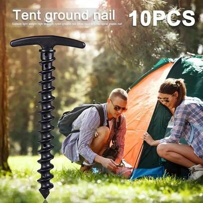 10pcs Outdoor Tent Stakes - Wind Proof Spiral Pegs Suitable For Camping, Outdoor Tools, Red, Black, Green
