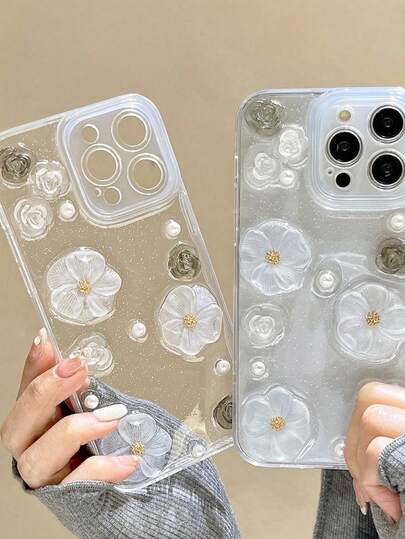 غطاء هاتف محمي من الصدمات مناسب لهواتف آيفون 14 برو ماكس و15 برو، بتصميم أزهار كريستالية ثلاثية الأبعاد من الخرز عالي الجودة وأنيق