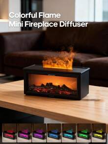 kinscoter 1个USB接口280毫升迷你壁炉造型超声波加湿器，木纹便携式篝火精油香薰机，带LED灯和遥控器，适合家庭办公室使用，可作为礼物赠送 - 彩色 - 查看 12