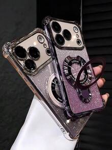 Sequins,Diamond Luxury Electroplated Fashion Purple Phone Case With Foldable Stand, Protective Soft Cover With Built-In 4 Airbags [ Anti-Drop Drop-Resistant Shockproof ], High-Quality And Durable, Rhinestone Glitter Sparkle Stylish Design For Men And Women, Compatible With IPhone 17 16 16e 15 14 13 12 11 X/XS XR SE 2020 2022 - Pro Max Plus Mini Air - Purple - View 4