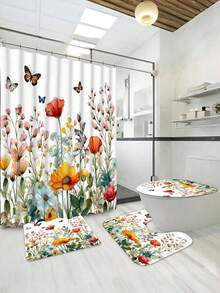 1 perdea de duș vibrantă cu margarete și fluturi - design floral elegant, stil modern, include cârlige, perfectă pentru decorul băii de acasă și prospețime - multicolor - Vizualizare 5