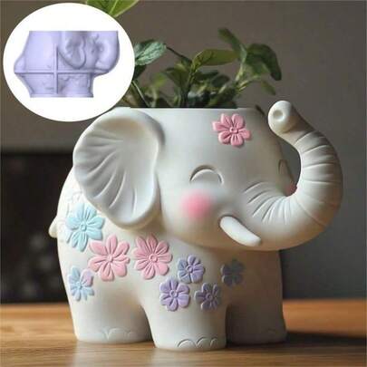 3D大象硅胶模具 - DIY浮雕香薰蜡烛、树脂浇铸及混凝土装饰套装 - 家居雕塑艺术、桌面摆件、工艺项目（环氧树脂、烛台模具）- 1个