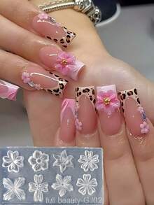 Mini Orchid Cherry Blossoms Lily Silicone Nail Carving Mold Petal Blooming Floral In Spring Summer Relief Stamping Nails Stencil Templates Japanese Style Nail Supplies Reusable Nail Stamping Tools - Clear - View 4