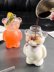 1pc Cartoon Bear Glass Coffee Cup, Fun Birthday Gift, Creative & Cute, Suitable For Girls - Multicolor - View 5