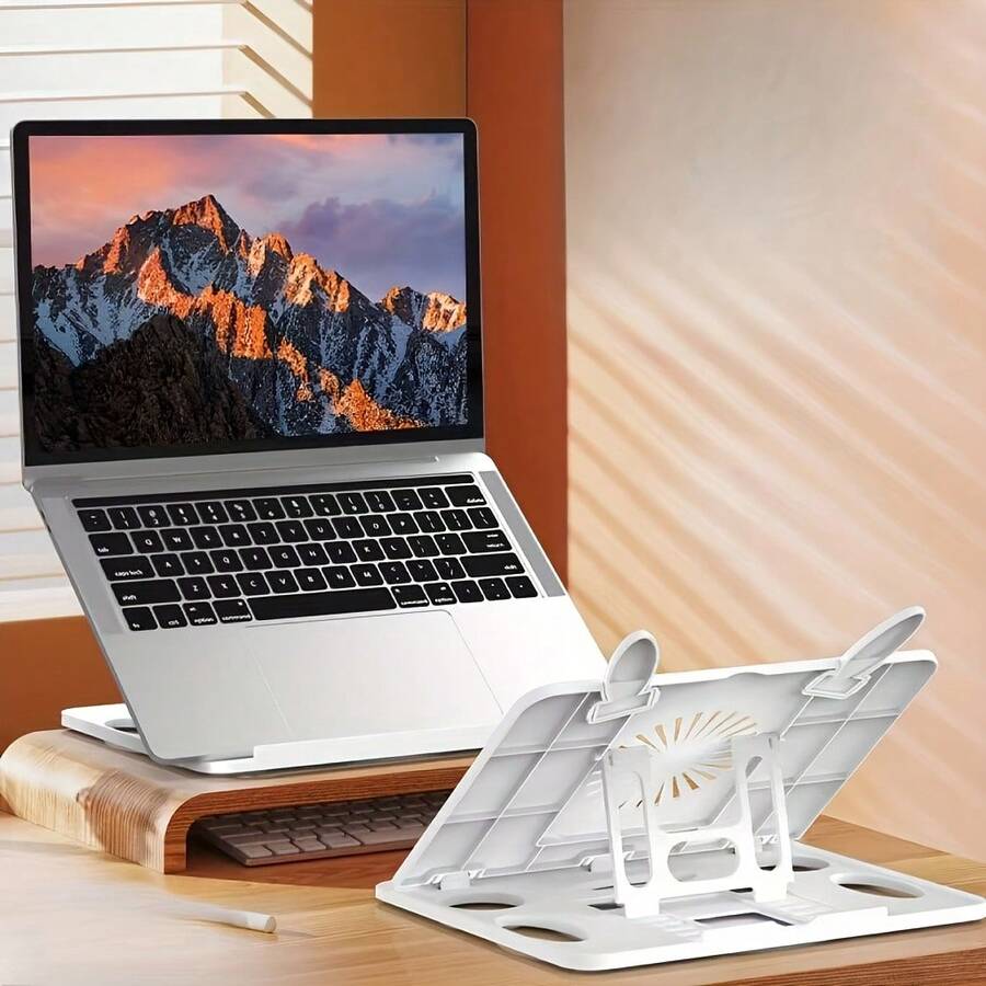Adjustable Universal Laptop And Tablet Stand, Multi-Angle Ergonomic Lift Stand, Foldable Portable Design, Heat Dissipation And Ventilation, Lightweight White Plastic, Suitable For Office, Drawing, Typing And Desktop Use, Compatible With Most Laptops And Tablets - View 1