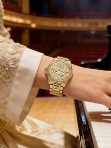 Guess Ceas elegant pentru femei cu cuarț, cu cadran gol, din aliaj multifuncțional, accesoriu la modă pentru purtare zilnică și cadou de petrecere - Aur - Vizualizare 3