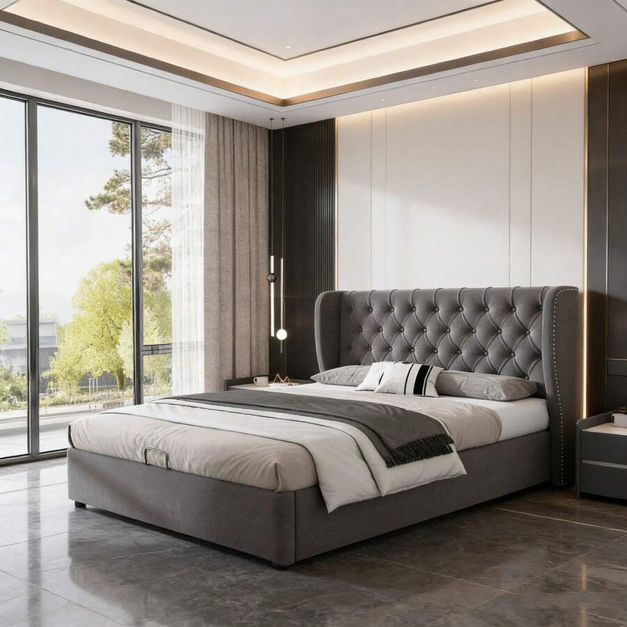 Bed Bases & Foundations - Grey + Velvet-2 - View 1