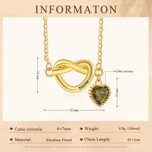 1pc Personalized Love Birth Stone Necklace, Customized Carved Name Love Pendant Necklace, Customized Surname Necklace, Women's Fashion Minimalist Jewelry, Exquisite Birth Stone Pendant Necklace, Cute Daily Fashion Accessories, Giving Her Birthday Gifts, Valentine's Day/Mother's Day/Christmas Gifts - Gold - View 7