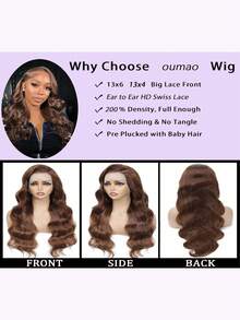 200% High Density Body Wave Wig - 13x4 HD Lace Frontal Human Blended Hair, Pre-Plucked Glueless Wig For Women, Ultra Full Voluminous Curls & Natural Look, No Glue & Ready To Wear - Brown - View 9