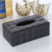Large Rectangular White Grid Pattern Paper Towel Box, Black Bottom PU Leather Tissue Holder - White - View 9