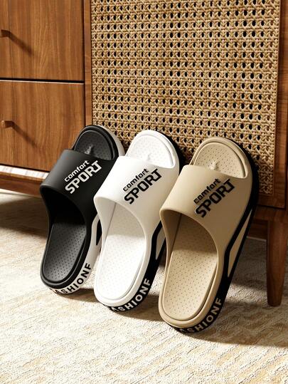 Unisex Casual Sports Letter Print Slippers, Soft Sole Comfortable Indoor Bedroom Slippers, Fashion Letter Design Slides