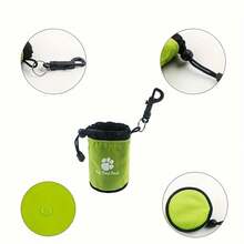 Dog Treat Bag With Clips - Portable And Durable Polyester Pet Training Bag, Dog Walking Bag, With Paw Print Design, Drawstring Zipper, Perfect For Carrying Snacks And Dog Treats With You. - 綠色 - 查看 6
