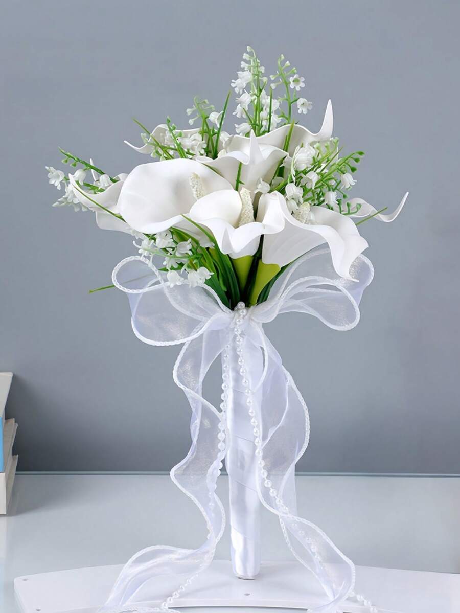 Bó hoa cầm tay giả, hoa loa kèn trắng, hoa cưới, phụ kiện chụp ảnh cưới, tiệc tùng, lễ kỷ niệm.