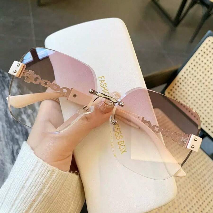 1pc Women's Fashion Gradient Rimless Chain Glasses, Suitable For Beach, Travel And Vacation Wear - Multicolor - View 1