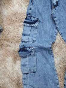 Girls' 4-Pocket Cargo Pants, Wide Leg Jeans - 大理石紋 - 查看 2