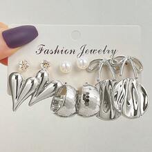 Set de 12 piezas de pendientes de clip con forma de corazón y lazo, de CCB brillante para mujeres - Plateado - Ver 5