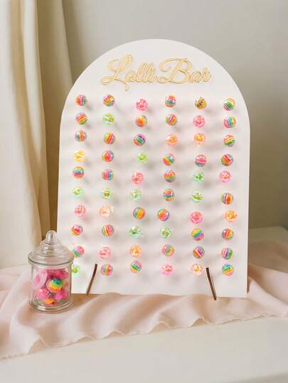 1 set Soporte de exhibición de piruleta de madera, soporte de exhibición de piruleta de 60 agujeros, diseño blanco arqueado creativo, soporte de dulces para decoraciones de mesa de fiesta de baby shower, cumpleaños, boda, aniversario, revelación de género. Soporte de centro de mesa, decoración de piruleta, accesorios de boda, decoración de baby shower, decoración de 1er cumpleaños.