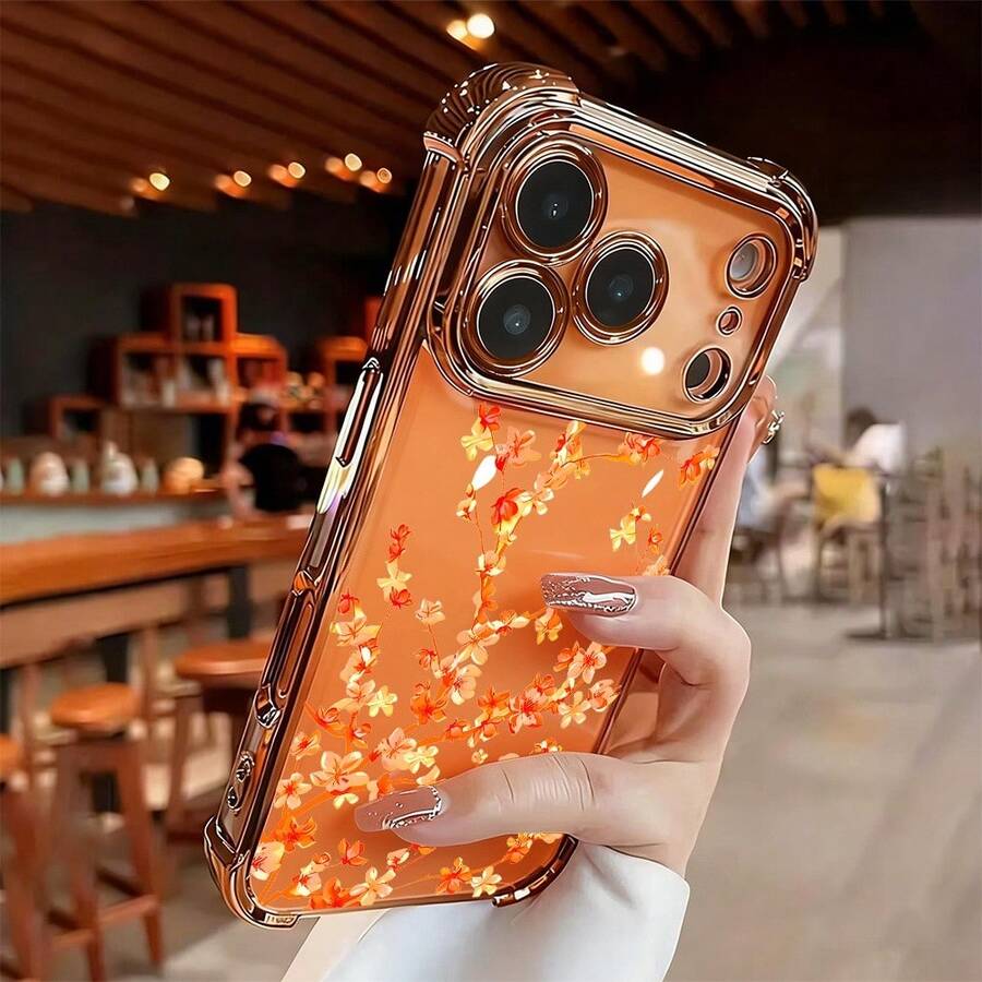 1 chiếc ốp lưng TPU trong suốt mạ vàng họa tiết hoa, chống sốc, phù hợp với 17 Air, 17 Pro Max, 11, 15 Pro Max, 14 Pro Max/Galaxy, SAM/Honor/Note 13 Pro/12C/13C/S25 Ultra/S24 Ultra/16/16 Pro/16 Pro Max/14/14 Pro/14 Pro Max/15/15 Pro/15 Pro Max/11/12/13/14/15, Note 14/A3/A5, phiên bản quốc tế, không phải phiên bản nội địa. Quà tặng cho tiệc tùng. - trái cam - Xem 1