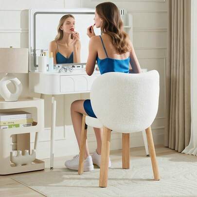 Beaully Set Of 1 Or 2 Vanity Chair With Love Backrest, Heart-Shaped Boucle Accent Chair, Teddy Fabric Upholstered Dressing Chair For Bedroom, Home Office, Living Room & Dressing Table, Classic