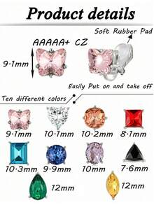 1/10Pairs Versatile AAAAA+ Cubic Zirconia Multi-Shape Clip On Stud Earrings Set For Women Wedding & Daily Wear - Silver - View 4
