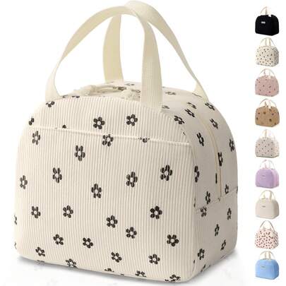 Baglemon حقيبة غداء عازلة للحرارة بسحاب نصف دائري من الكوردوروي الأنيق غير لاصقة بالطعام، سعة كبيرة قابلة لإعادة الاستخدام مناسبة للعمل والمنزل والمطبخ والنزهات والتخييم والسفر، حقيبة غداء للبالغين مقاومة للتسرب مع سحاب للرحلات