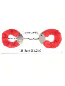 1 Pcs Party Stainless Steel Plush Handcuff Fuzzy Handcuffs Halloween Cosplay Props - 紅色 - 查看 5