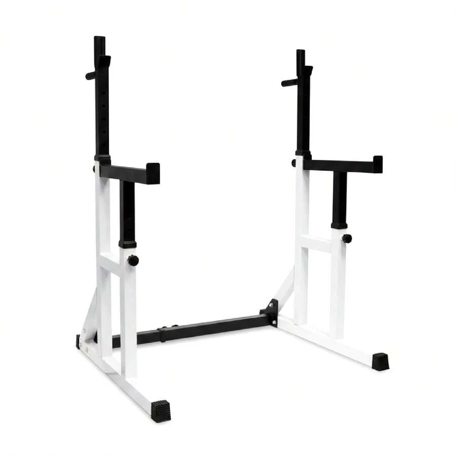 RAVIAN Adjustable Squat Rack & Bench Press Stand – Heavy-Duty Home Gym Power Rack With Spotter Arms, Dip Bars & Weight Plate Storage, Multi-Position Barbell Rack - White+Black - View 1