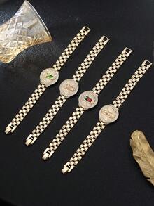 1件铜质圣母玛利亚钻石圆盘表带手链，基督教信仰，男女皆宜，适合日常佩戴、派对、祈祷。 - 金色 - 查看 2